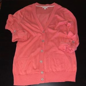 Pink Knit 3/4 Sleeve Button Up Cardigan w/ Pockets